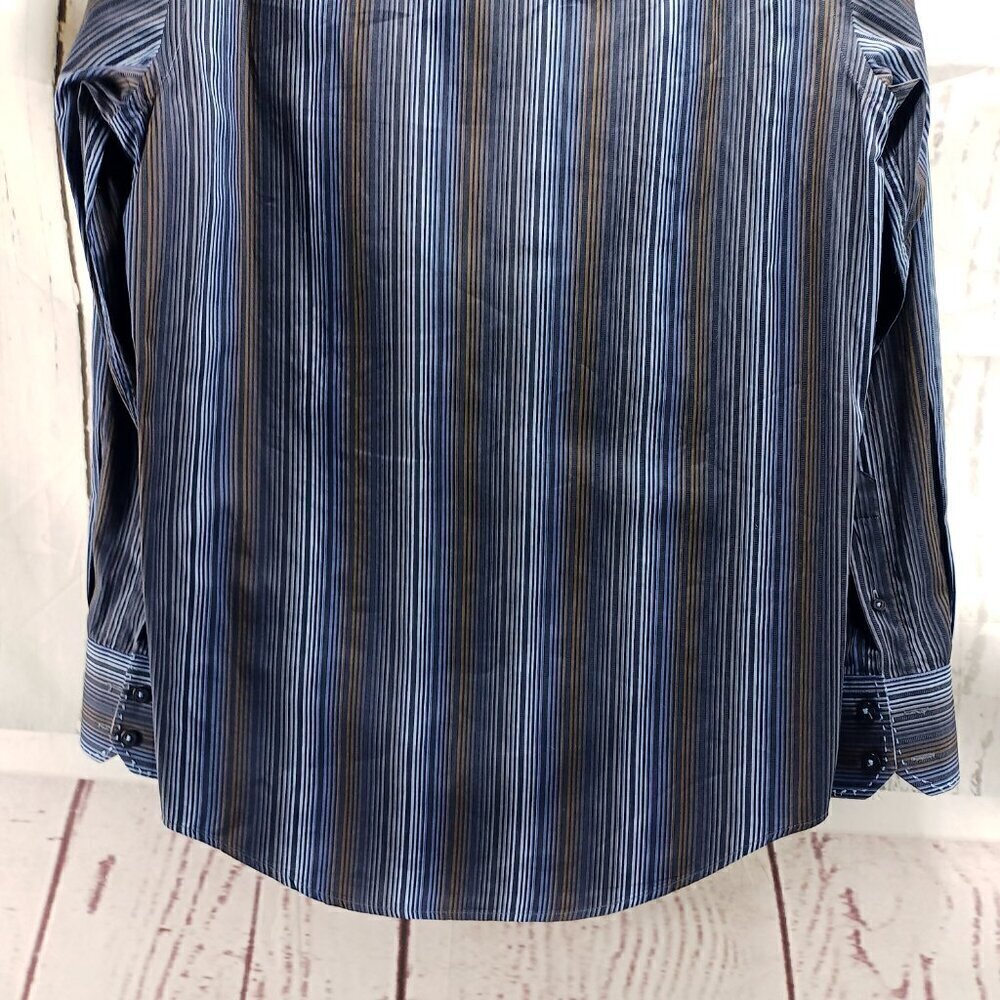 7 Diamonds Multicolor Pinstripe Mens Size M Button Up Cotton Dress Shirt - Picture 9 of 12